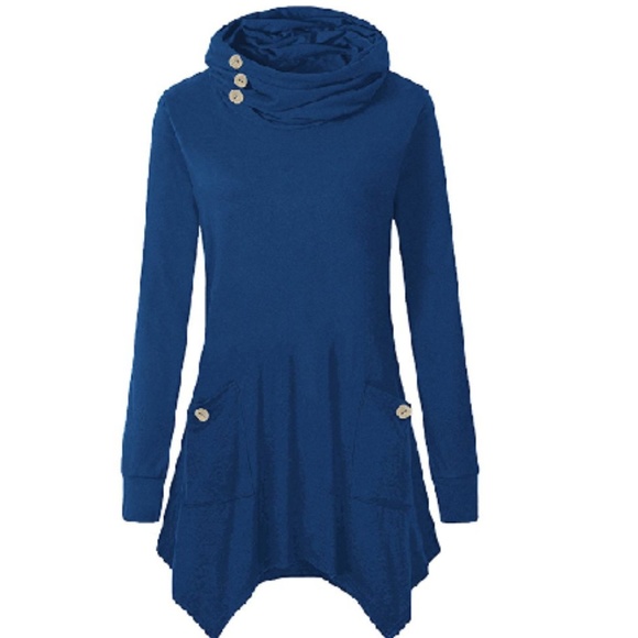 C.C. Boutique Sweaters - Cowl Neck Handkerchief Hem Button Tunic